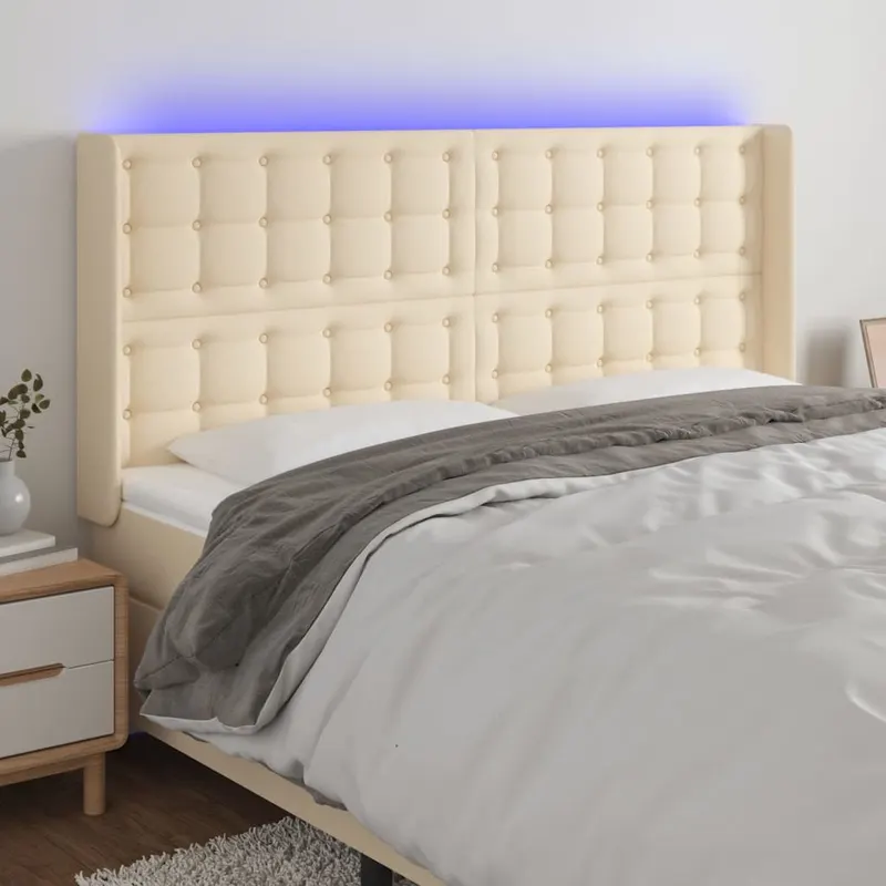 tablie de pat cu led, crem, 163x16x118/128 cm, textil