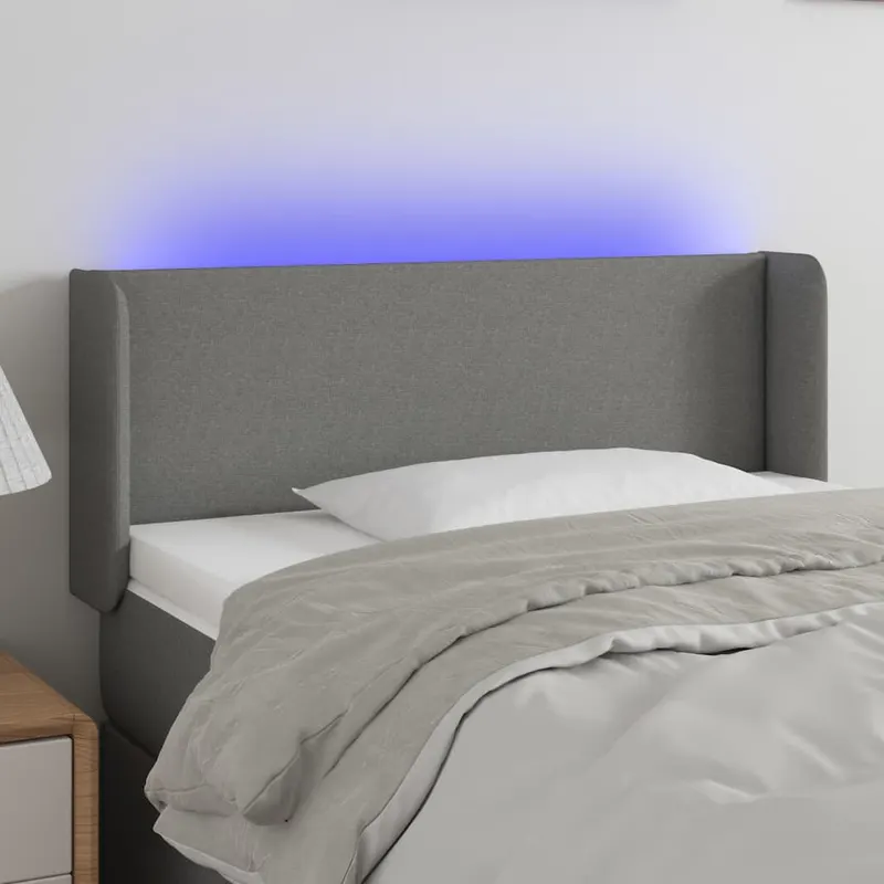 tablie de pat cu led, gri inchis, 83x16x78/88 cm, textil