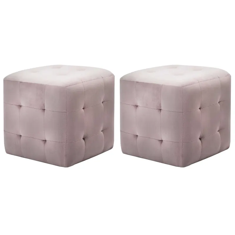 taburet, 2 buc., roz, 30 x 30 x 30 cm, tesatura din catifea