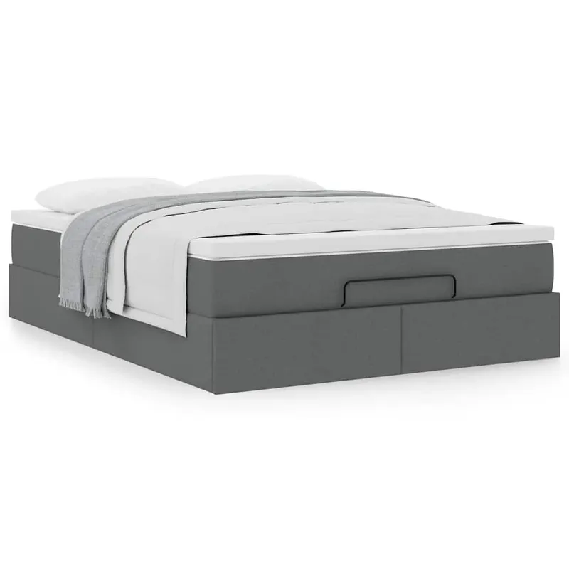 cadru pat otoman cu saltea tesatura gri inchis 140x190cm
