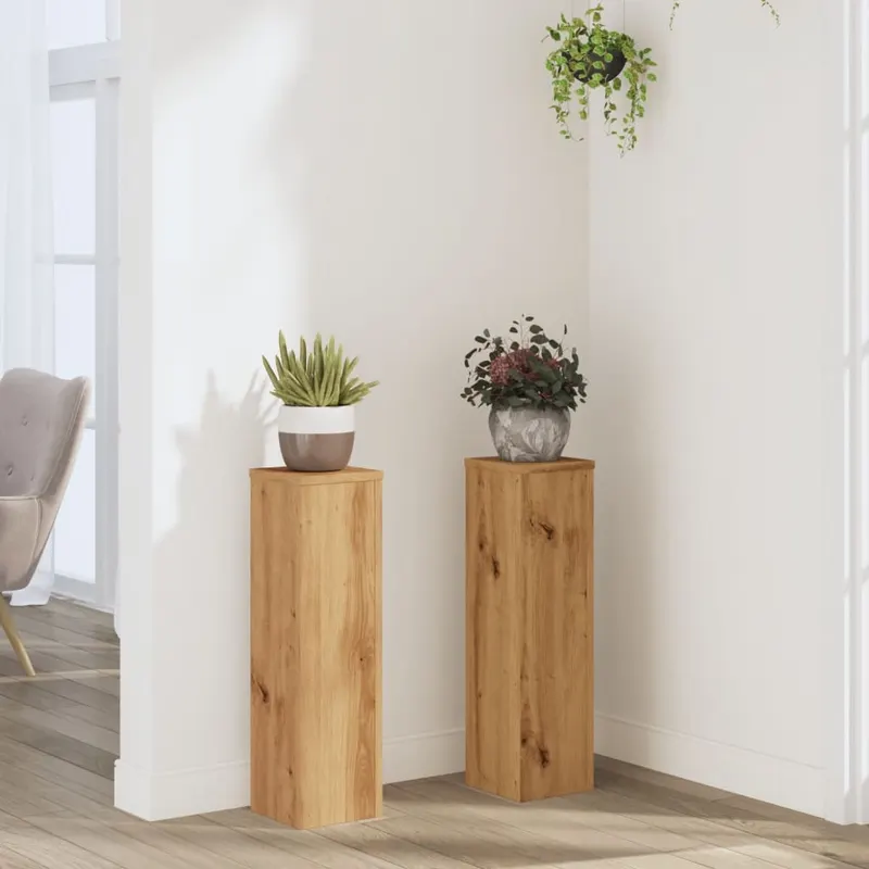 suporturi de plante, 2 buc., stejar artizanal, 17x17x60cm, lemn