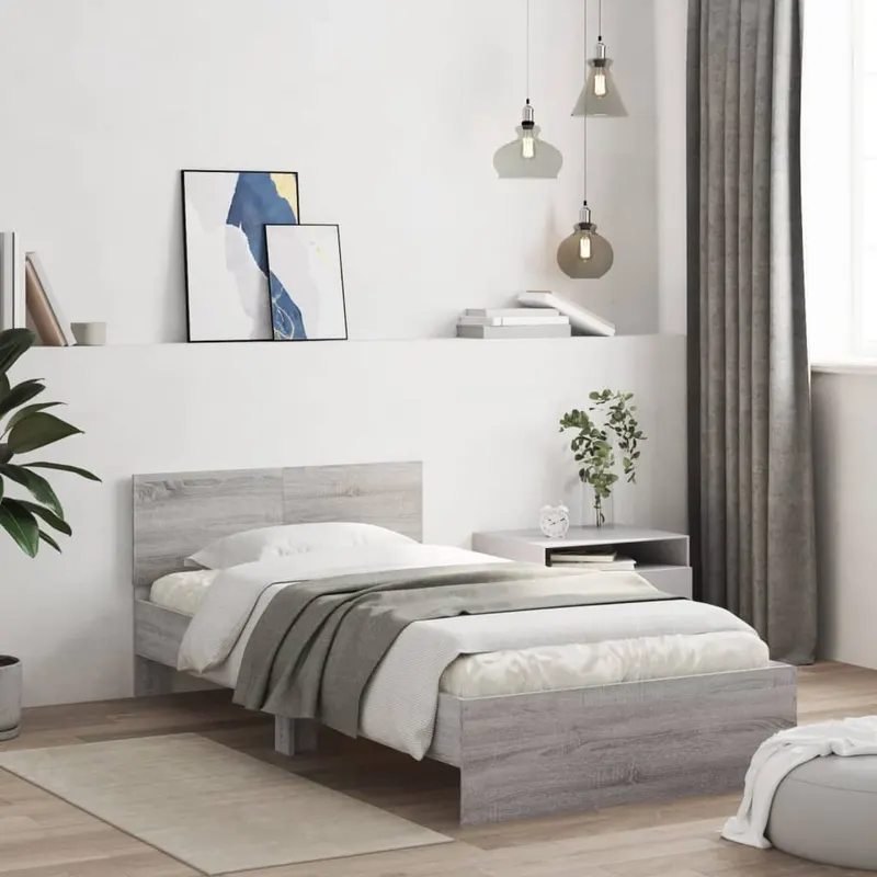 cadru de pat cu tablie gri sonoma 100x200 cm lemn prelucrat