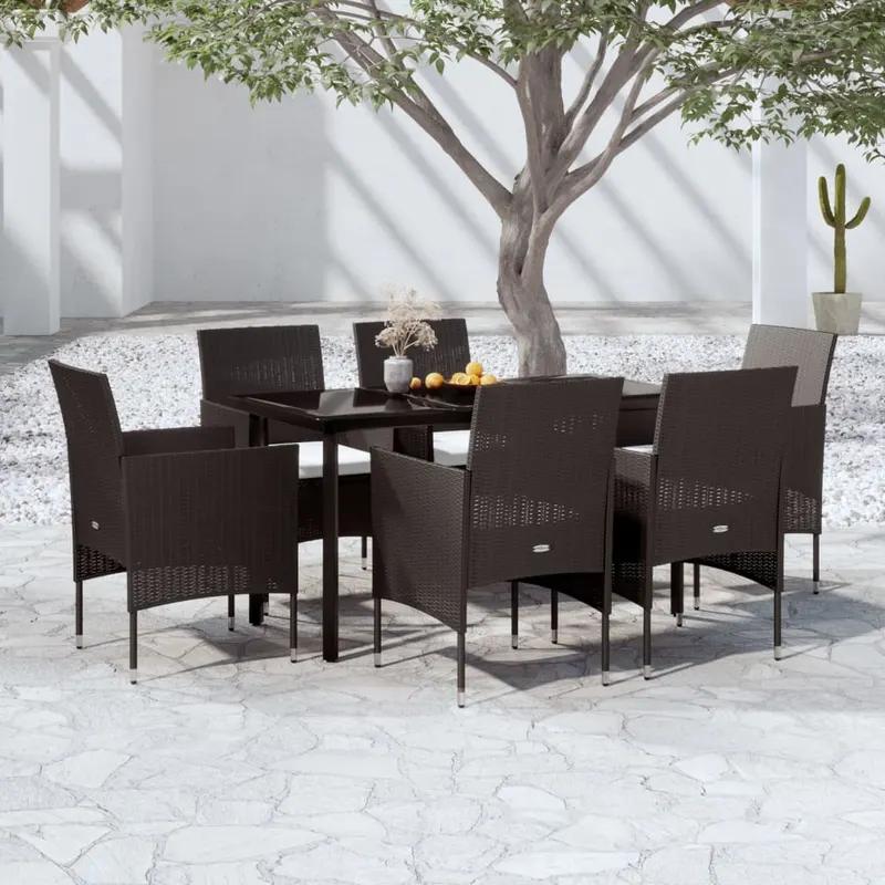 set de masa pentru gradina, 7 piese, cu perne, negru