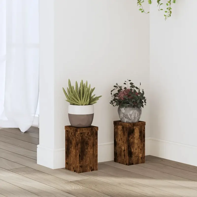 suporturi de plante 2 buc. stejar fumuriu 10x10x18 cm lemn