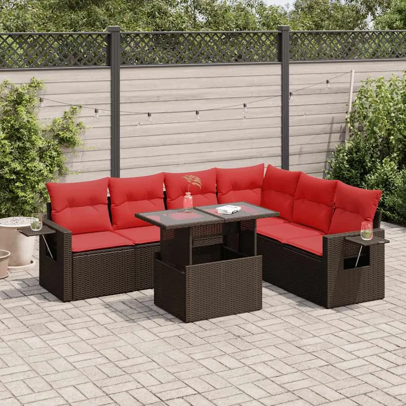 set canapele gradina cu perne 7 piese gri poliratan/lemn acacia