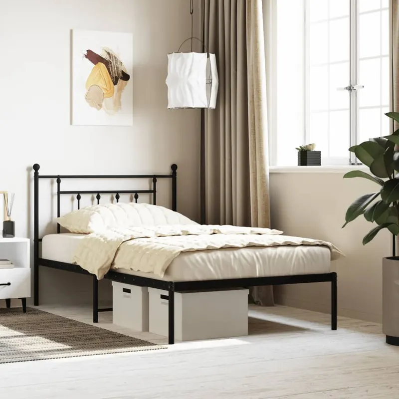 cadru de pat din metal cu tablie, negru, 100x200 cm