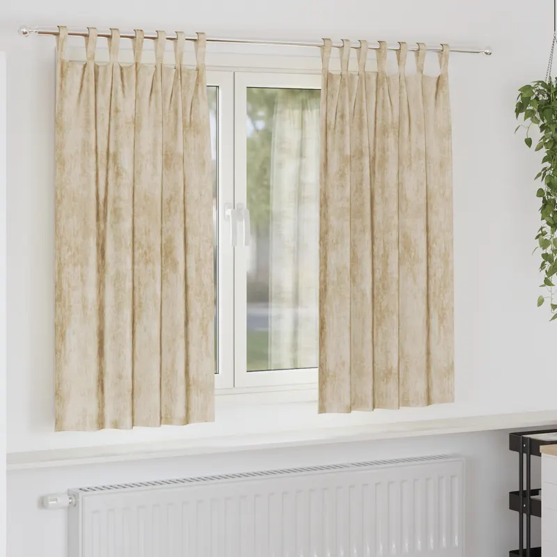 draperii din catifea 2 piese cu ornamente deasupra crem 175x140 cm