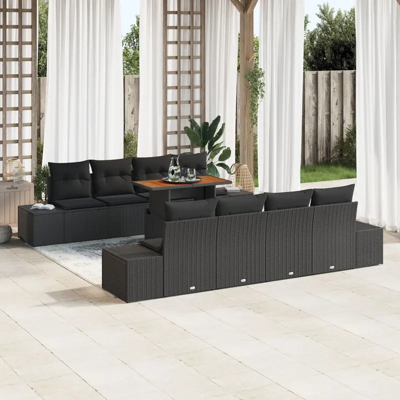 set de canapele pentru gradina cu perne din ratan negru
