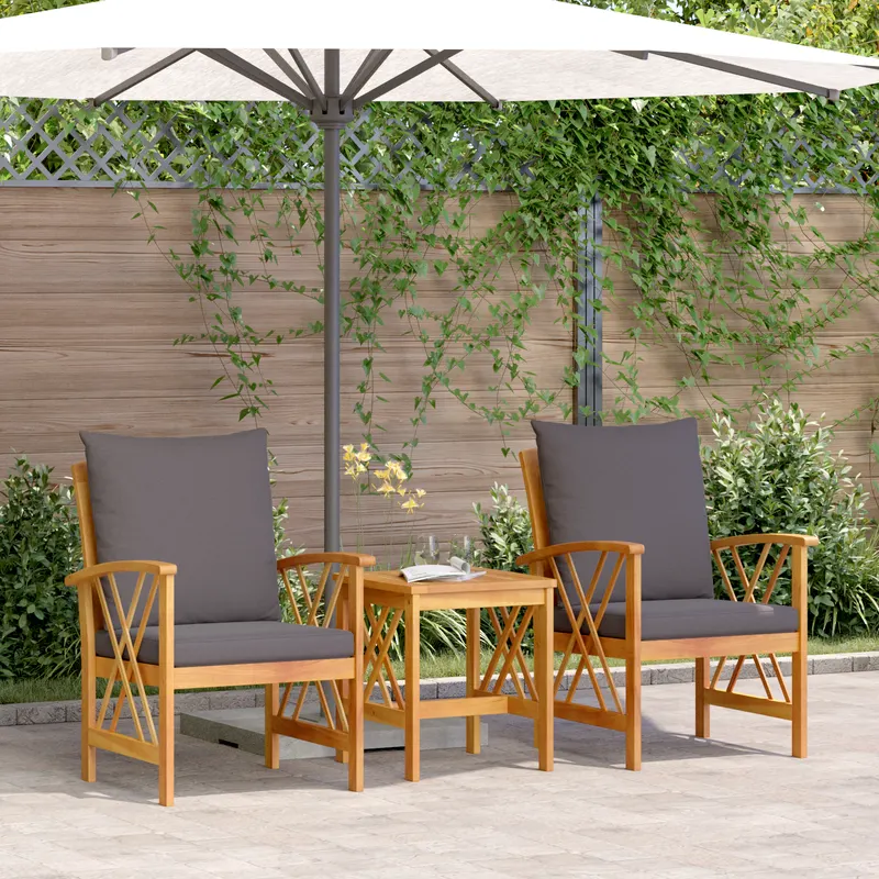 Set de lounge pentru gradina , 3 piese, cu perne, din lemn masiv de acacia