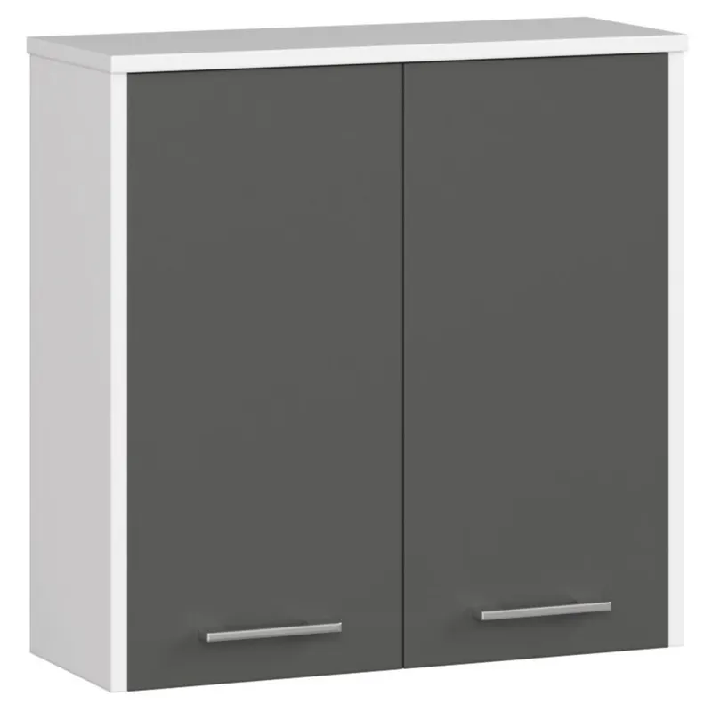 Dulap baie suspendat pal 2 usi cu raft, 60x23x60 cm, design modern, alb si gri