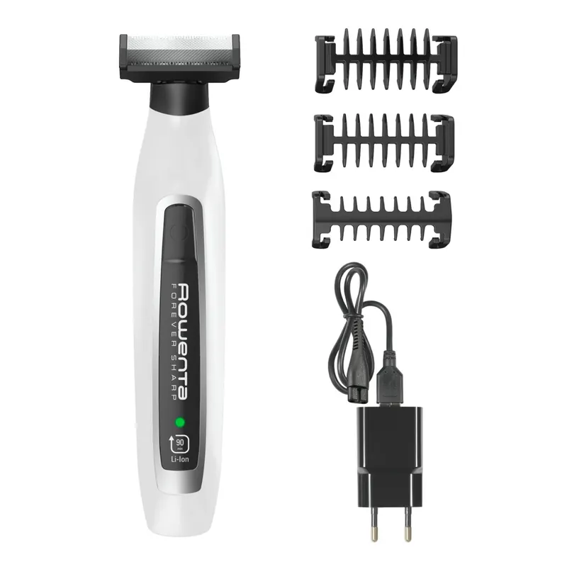 Aparatul hibrid de tuns, conturat si barbierit Rowenta Forever Sharp TN6010F5, wetdry, lame inox cu tehnologie cu autoascutire, 3 piepteni, negru alb