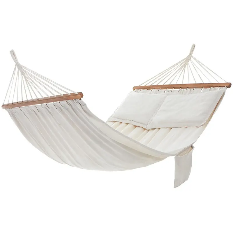 Hamac dublu cu bara lemn, perne incluse, maxim 300 kg, 210x150 cm, bej