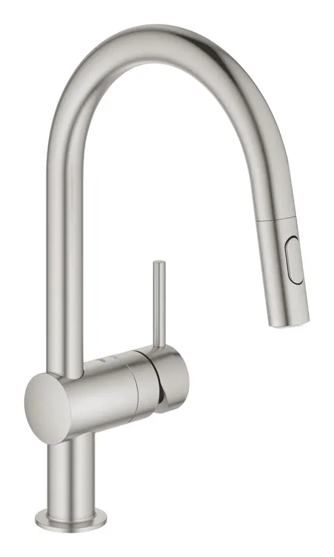 Baterie bucatarie Grohe 32321DC2, Minta, inalta, tip C, dus extractabil, mat, otel satinat
