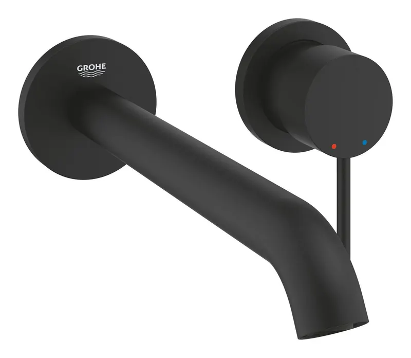 Baterie lavoar Grohe 29193KF1, Essence, pe perete, 230 mm, necesita valva, mat, negru