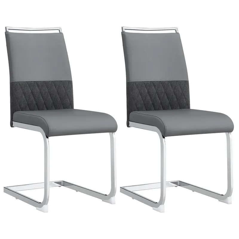 Set de 2 scaune moderne pentru sufragerie, cu spătar înalt, din PU și material textil, pentru bucătărie și birou, Gri