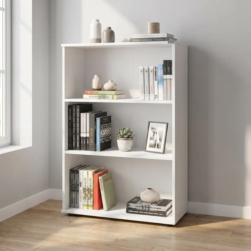 Biblioteca RKT-330-DD-1 Home Collection® Rio Mini, 3 rafturi, Alb - Nuc - Antracit, 72x109x34 cm - Alb