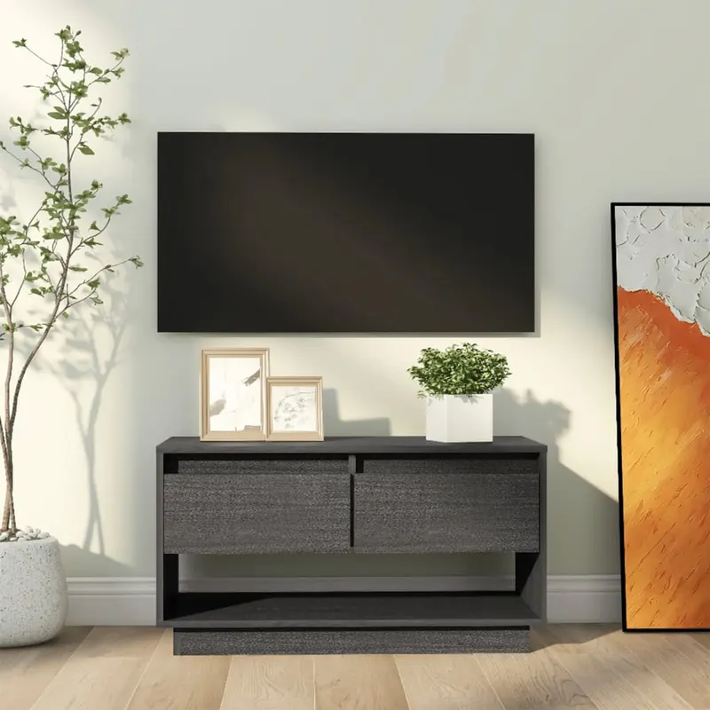 comoda tv, gri, 74x34x40 cm, lemn masiv de pin