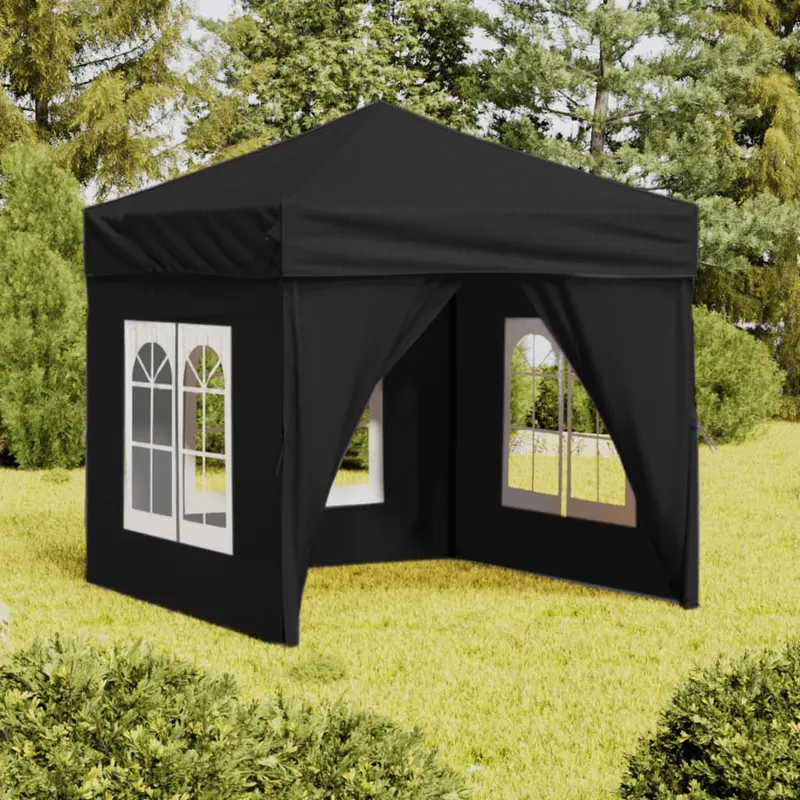 cort pliabil pentru petrecere, pereti laterali, negru, 2x2 m