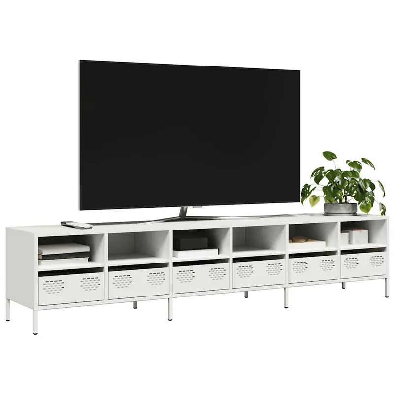 dulap tv, alb, 202x39x43,5 cm, otel laminat la rece