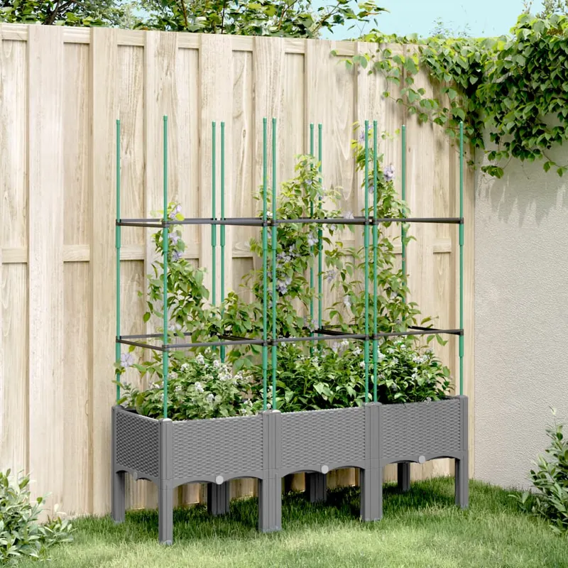 jardiniera de gradina cu spalier gri deschis 120x40x142,5 cm pp
