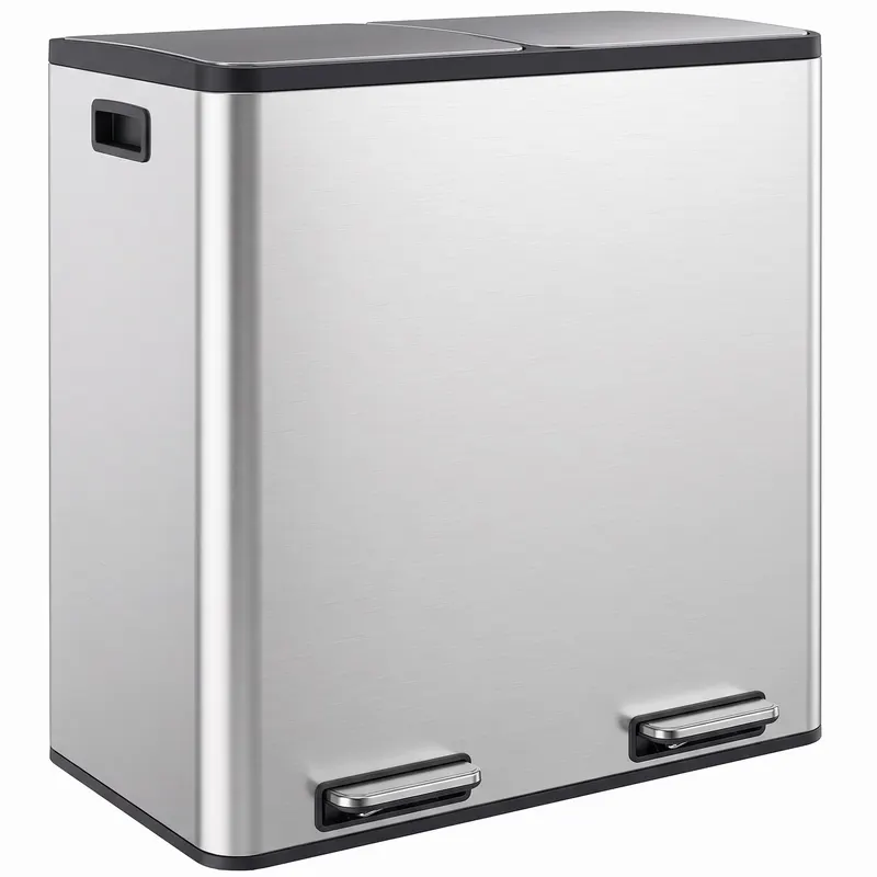 HOMCOM Coș de gunoi pentru bucătărie 2 x 30 L, cu pedală, din oțel inoxidabil, cu recipiente detașabile și închidere lentă, argintiu