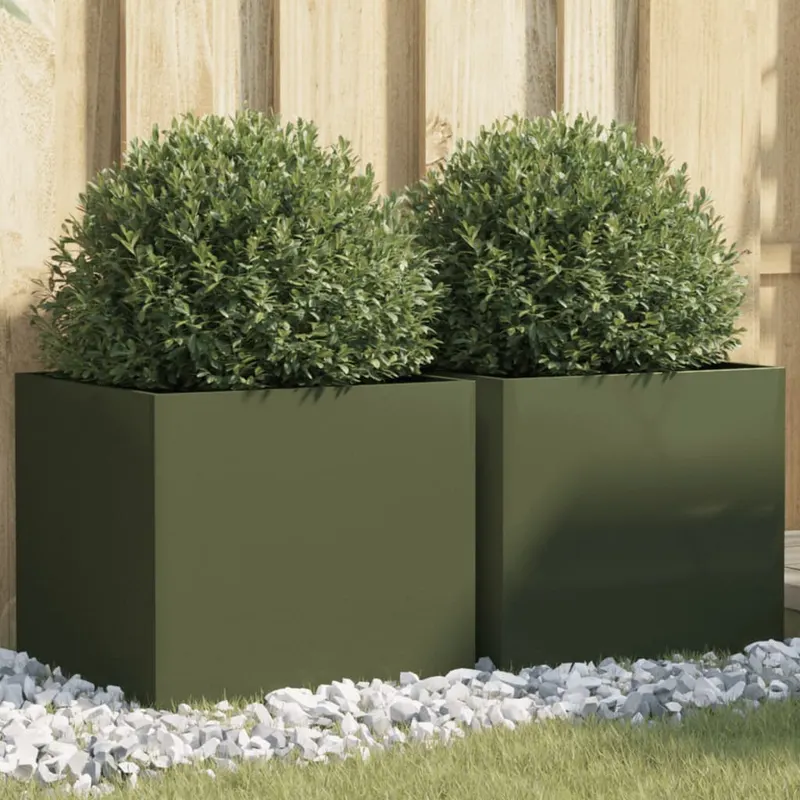 jardiniere, 2 buc., masliniu, 42x40x39 cm, otel laminat la rece