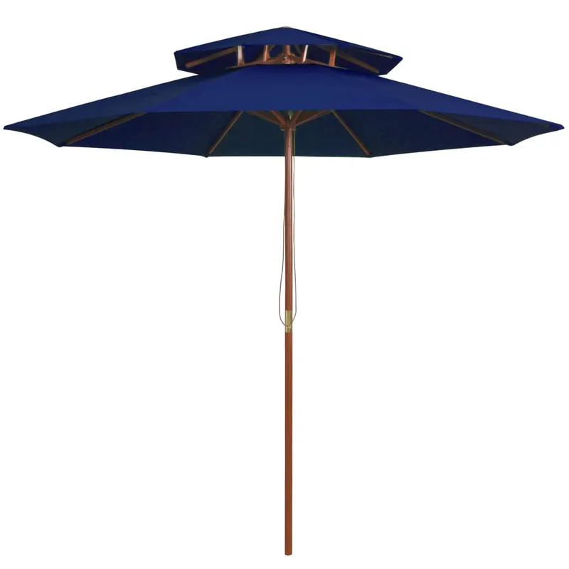 umbrela de soare dubla, stalp din lemn, albastru, 270 cm