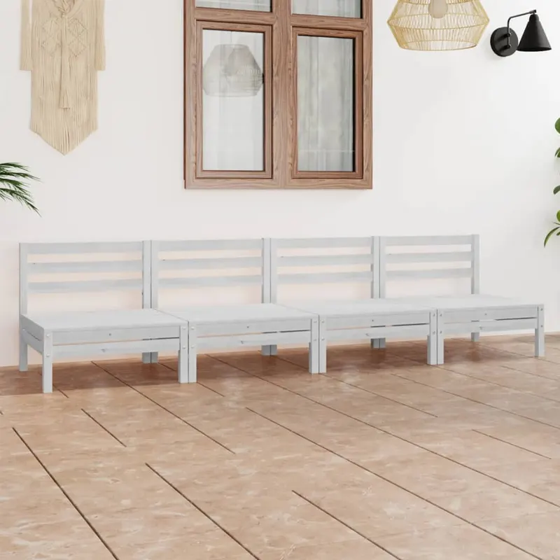 set mobilier de gradina, 4 piese, alb, lemn masiv de pin