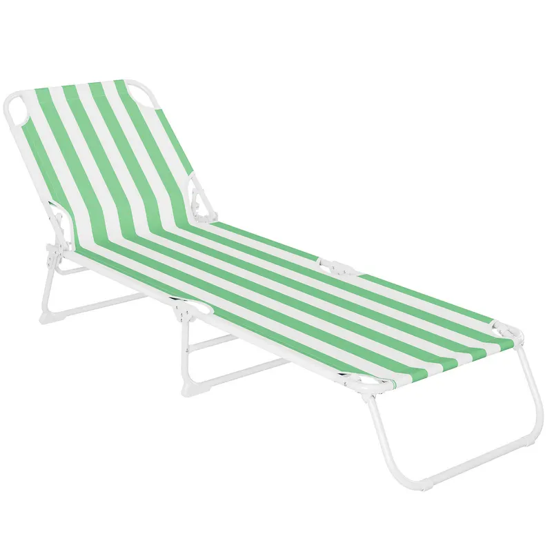 Sezlong pliant plaja gradina poliester otel reglabil, 186x56 cm, maxim 110 kg, alb verde
