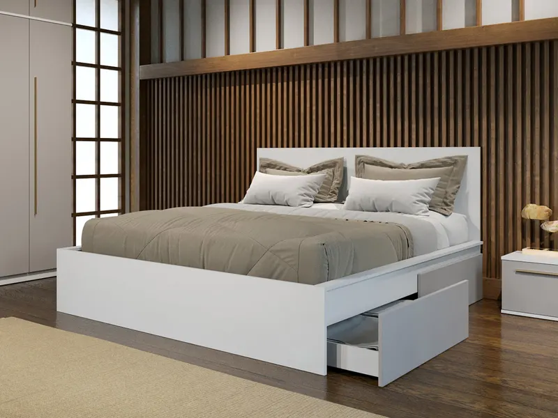 Pat Alb cu Sertare Optionale Casmir - Tokio 180x200 2 Seturi ( 4 sertare )