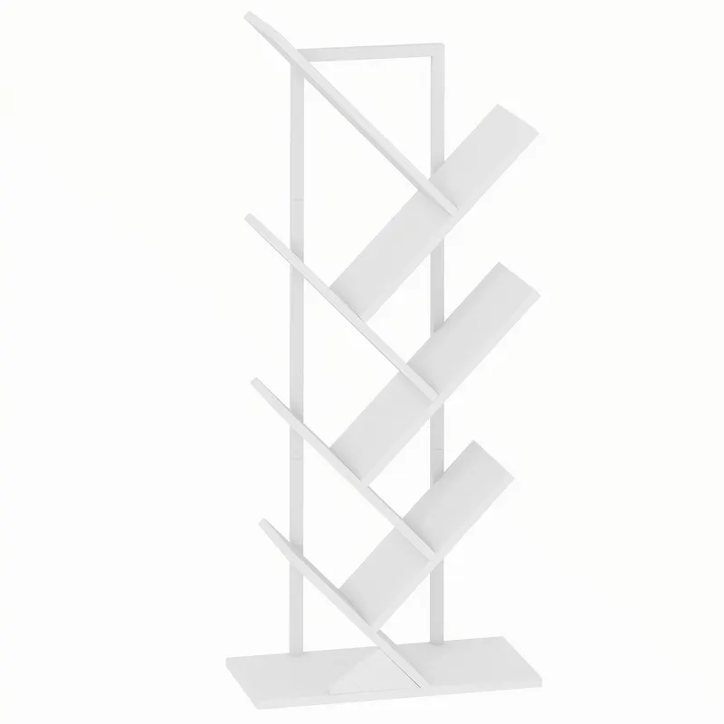HOMCOM Bibliotecă în formă de copac, 7 niveluri, mobilier de depozitare industrial cu cadru din oțel, 50x24x109cm, alb