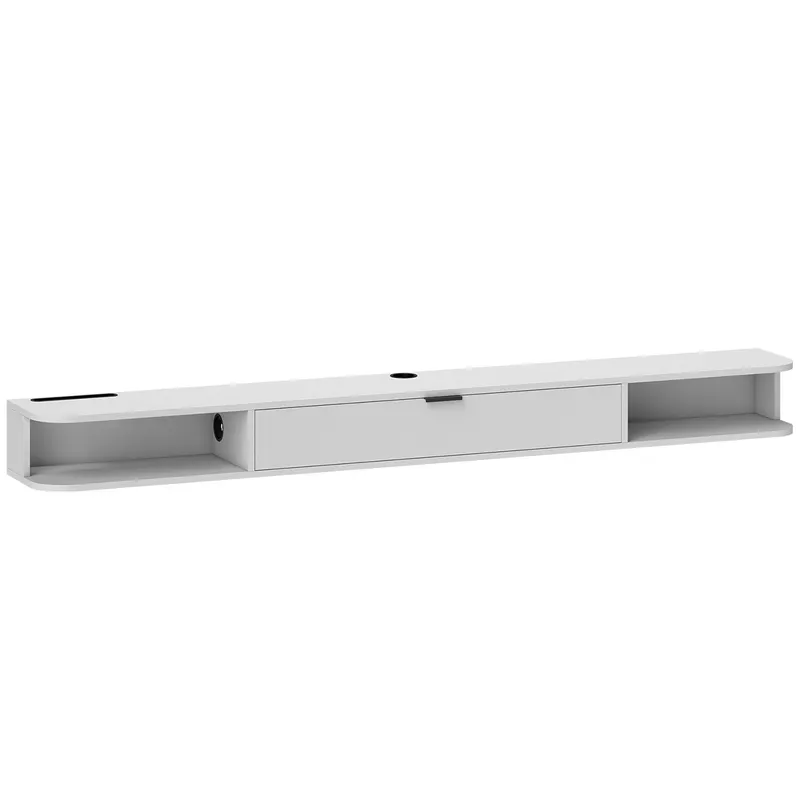 HOMCOM Suport TV Suspendat, Suport pentru televizoare de până la 190,5 cm, Sertar rabatabil, 2 rafturi, 180x24x16cm, Alb