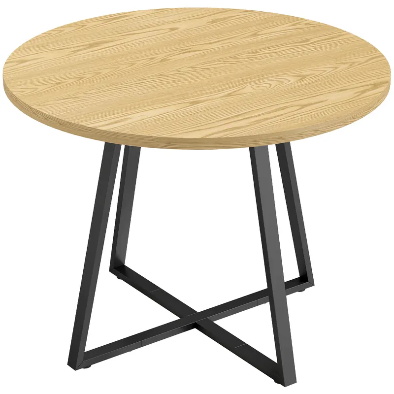 HOMCOM Masă rotundă pentru 4 persoane Masă rotundă de bucătărie Cadru din oțel 100 cm Lemn natural Negru