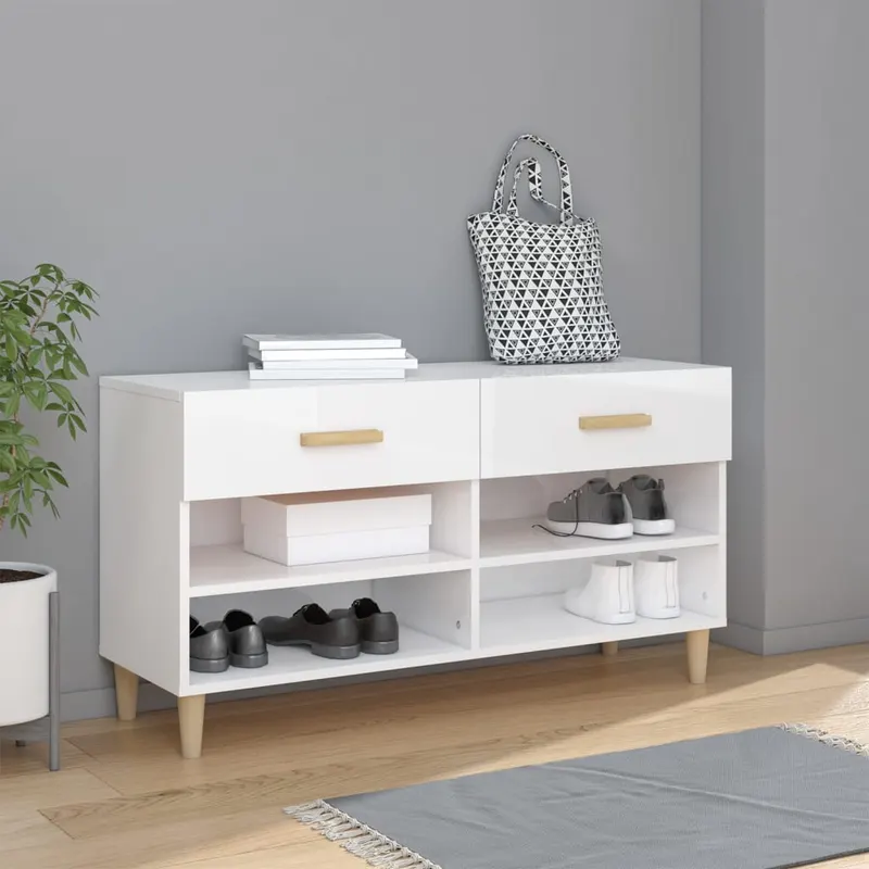 Pantofar, alb extralucios, 102x35x55 cm, lemn compozit