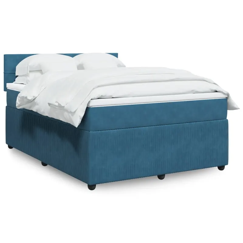 pat box spring cu saltea, albastru, 140x190 cm, catifea