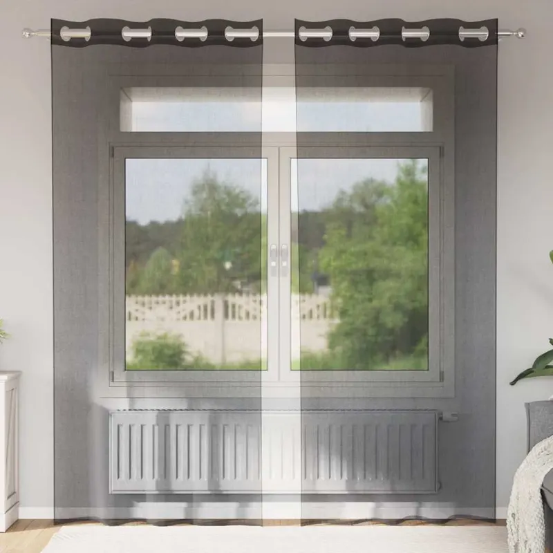 perdele voile cu oeli 2 buc negru 140x245 cm