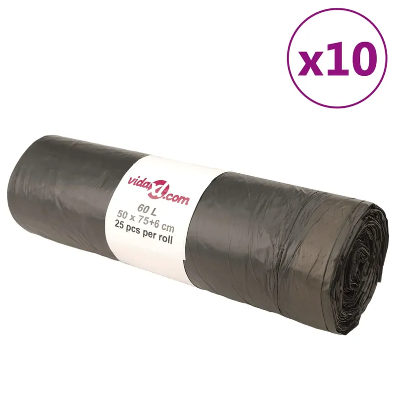 saci de gunoi cu snururi 250 buc. negru 60 l