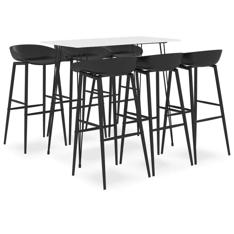 set mobilier de bar, 7 piese, alb si negru