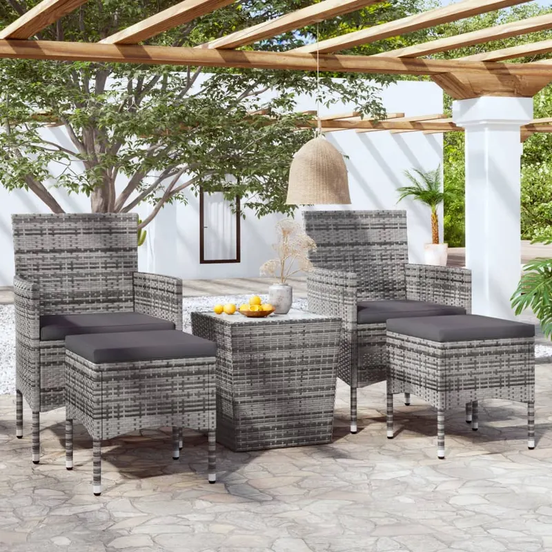 set mobilier de gradina, 3 piese, gri, poliratan si sticla