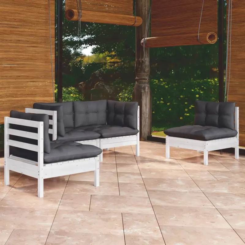 set mobilier gradina cu perne, 4 piese, lemn de pin