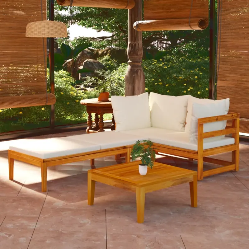 set mobilier gradina perne alb/crem, 3 piese, lemn masiv acacia