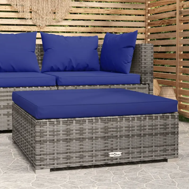 suport picioare de gradina cu perna,gri,70x70x30 cm ,poliratan