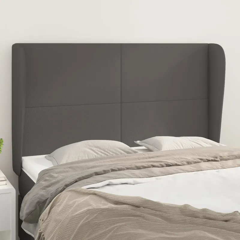 tablie de pat cu aripioare gri 147x23x118/128 cm piele eco