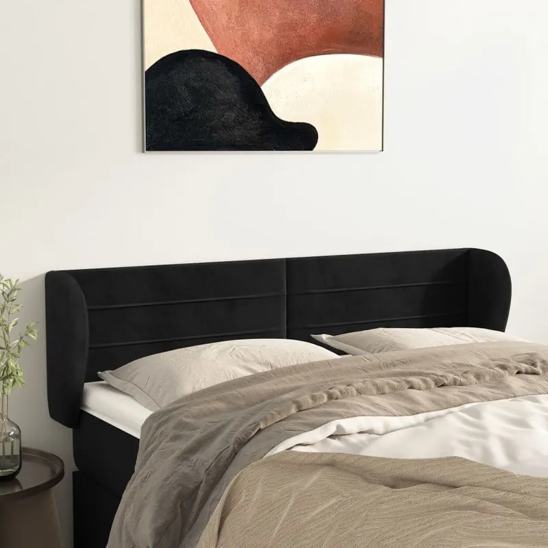 tablie de pat cu aripioare negru 147x23x78/88 cm catifea