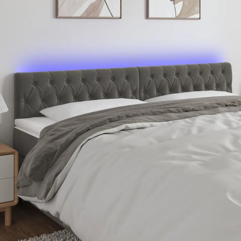 tablie de pat cu led, gri inchis, 180x7x78/88 cm, catifea