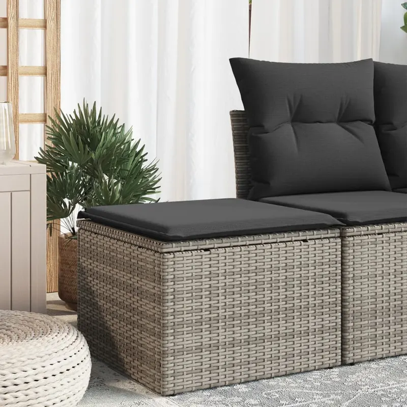 taburet de gradina cu perna, gri, 55x55x37 cm, poliratan