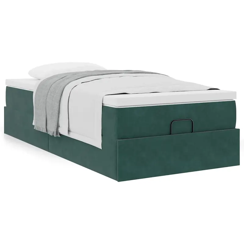 cadru de pat otoman cu saltea catifea verde inchis 90x200cm