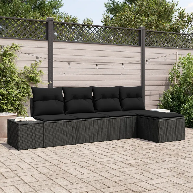 set de canapea de gradina cu perne negru din poliratan