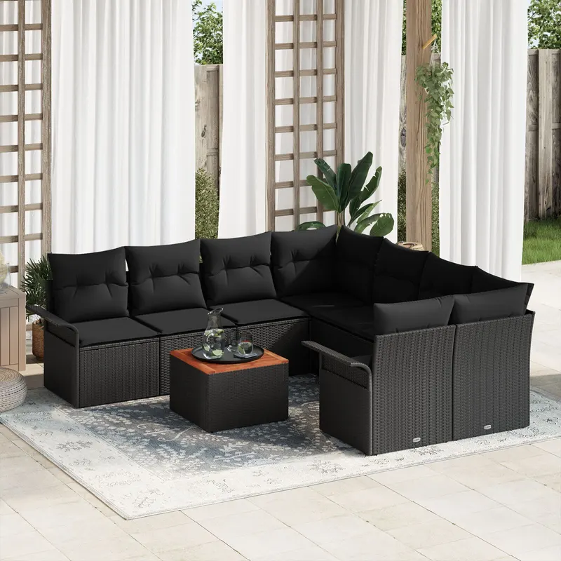 set canapele gradina cu perna neagra poli ratan acacia