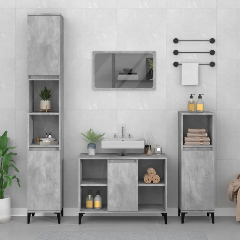 dulap de chiuveta, gri beton, 80x33x60 cm, lemn prelucrat